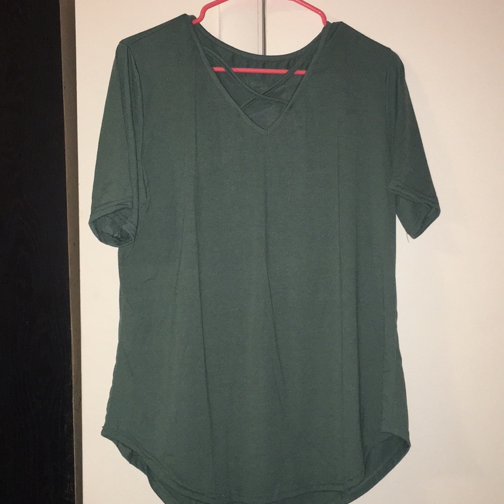 Green blouse with cross straps in front